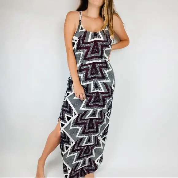 Free People geometric maroon gray maxi dress - Picture 1 of 6